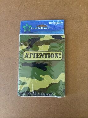 Camouflage 'Attention!' Party Invitations - Green & Black + 6 Race Invitations